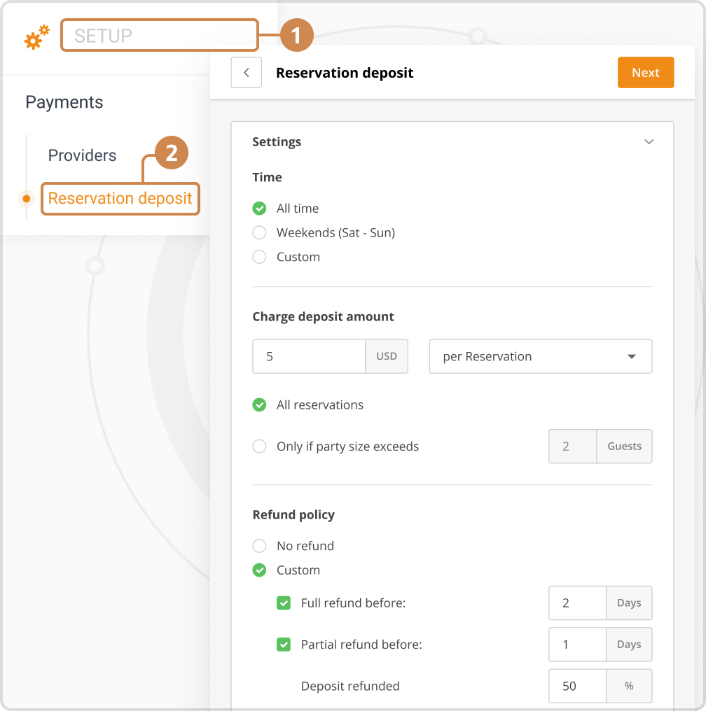 table reservation deposits